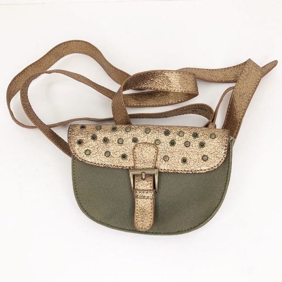 Heart moon star olive green with copper color block, canvas waist purse - Picture 13 of 13
